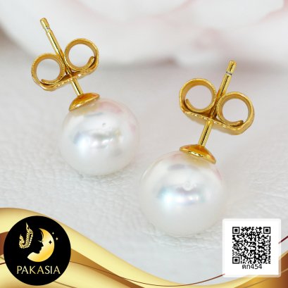 ต่างหู Stud ติดหูไข่มุก South Sea น้ำเค็มคัดเกรดเม็ดเดี่ยว ไข่มุก South Sea น้ำเค็มคัดเกรด สีขาว ทรงกลม ขนาด 9-10 mm เกรด B ตัวเรือนต่างหู Stud เงินแท้ 92.5 ชุบทอง / 27.2.65