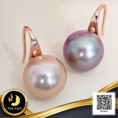 ต่างหู Fish Hooks ช้อนใหญ่ไข่มุก Edison น้ำจืดคัดเกรด สีม่วง Two Tone ทรงกลม ขนาด 11.0 mm เกรด AA ตัวเรือนต่างหูแบบ Fish Hooks ช้อนใหญ่ ความหนาของก้าน 0.95 mm เงินแท้ 92.5 ชุบ Pink Gold / 21.11.64