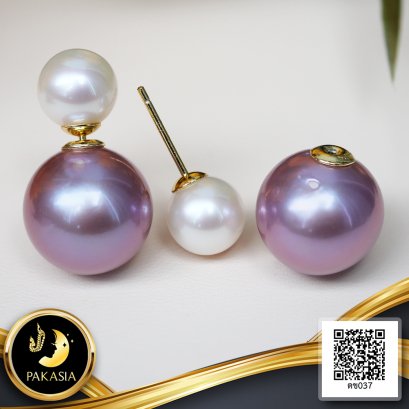 ต่างหูไข่มุกติดหู สไตล์ดิออร์ ไข่มุก Edison สายพันธุ์น้ำจืดคัดเกรด สีม่วง-ขาว ทรงเกือบกลม-กลม ไข่มุกหน้าขนาด 7.5 mm ไข่มุกหลังขนาด 13.0 mm เกรด AA+ - AAA ตัวเรือนอะไหล่ต่างหูเงินแท้ 925 ชุบสีทอง / 12.1.65