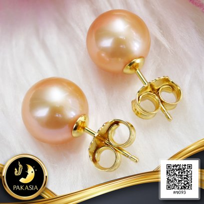 ต่างหู Stud ติดหูไข่มุกเม็ดเดี่ยว ไข่มุก Edison สายพันธุ์น้ำจืดคัดเกรด สีพีช ทรงกลม ขนาด 10.0-11.0 mm. เกรด AA+ Luster ดีเยี่ยม ตัวเรือนก้านต่างหูแบบ Stud ทับหลัง Butterfly เงินแท้ 925 ชุบสีทอง / 16.1.65