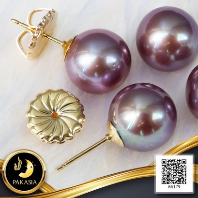 ต่างหู Stud ติดหูไข่มุกเม็ดเดี่ยว ไข่มุก Edison สายพันธุ์น้ำจืดคัดเกรด สีม่วง ทรงเกือบกลม-กลม ขนาด 10.0 mm เกรด AA-AA+ Luster ดีเยี่ยม ตัวเรือนก้านต่างหูแบบ Stud ทับหลัง Lollipop วัสดุ Gold Filled 14K / 20.2.65