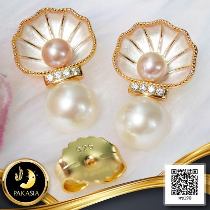 ต่างหูฝาหอยไข่มุกทวิน ไข่มุก Edison และไข่มุกสายพันธุ์น้ำจืดคัดเกรด สีขาวและสีม่วง ทรงเกือบกลมและกลม ขนาด 4.5-7.8 mm เกรด AA+-AAA ตัวเรือนต่างหูวัสดุเงินแท้ 925 ชุบสีทอง ประดับเพชร CZ / 23.2.65