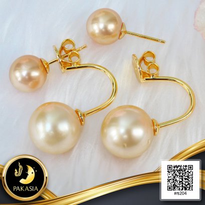 ต่างหูทับหลัง Jacket สไตล์ดิออร์โค้งไข่มุกทวิน ไข่มุก South Sea สายพันธุ์น้ำเค็มคัดเกรด สีทอง Light - Middle Gold ทรงเกือบกลม ขนาด 8.0-12.0 mm เกรด AA+ ตัวเรือนและทับหลังดิออร์โค้งสามารถถอดออกได้ วัสดุเงินแท้ 925 ชุบสีทอง / 23.2.65