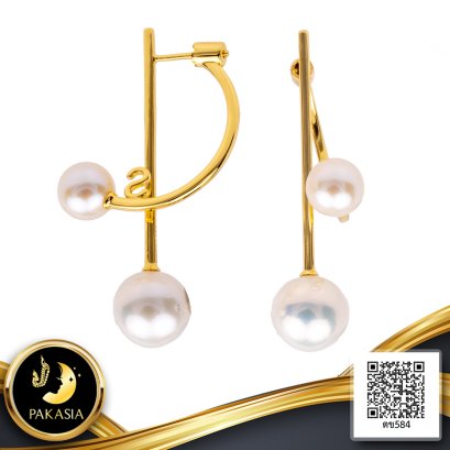 ต่างหู PAKASIA ทับหลังคานโค้ง ไข่มุก Edison ทวิน สีขาว / 10.7.65