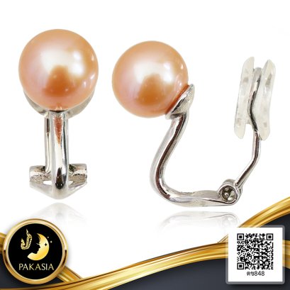 ต่างหู Ear Cuff คอหงษ์ไข่มุกเม็ดเดี่ยว ไข่มุก Freshwater Pearl สายพันธุ์น้ำจืดคัดเกรด สีพีช