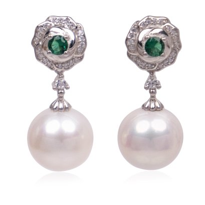 ต่างหูไข่มุก Edison Collection "กุหลาบประดับเพชร"