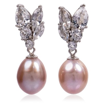 ต่างหูพลอยแท้ White Topaz Collection "Royal Marquise"