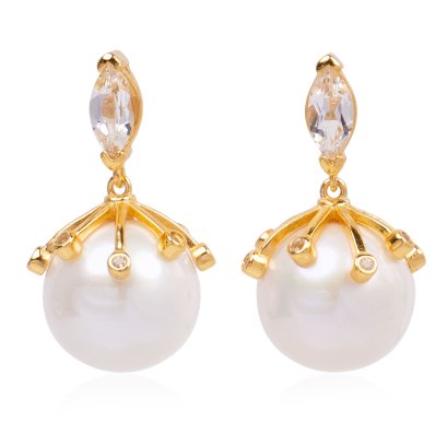 ต่างหูไข่มุก Edison "หมุดพลอยมาคี ควั่นไข่มุกพลอยแท้"