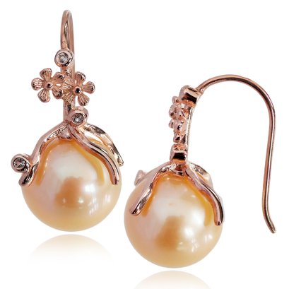 ต่างหูไข่มุก Edison  "ช่อดอกซากุระหยาดน้ำเพชร"