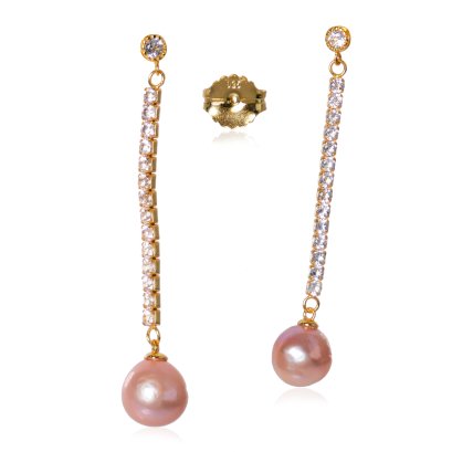 ต่างหู "หมุดเพชรกลม ห้อยสายเพชร" ไข่มุก Ripple Pearl