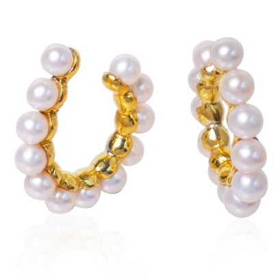 ต่างหูหนีบไข่มุกแถวเดี่ยว ไข่มุก Freshwater Pearl