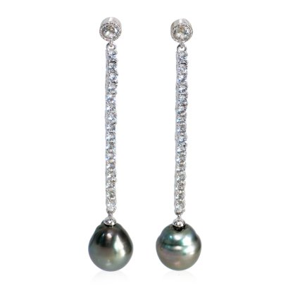 ต่างหู"หมุดพลอย" ห้อยไข่มุก Tahitian Pearl