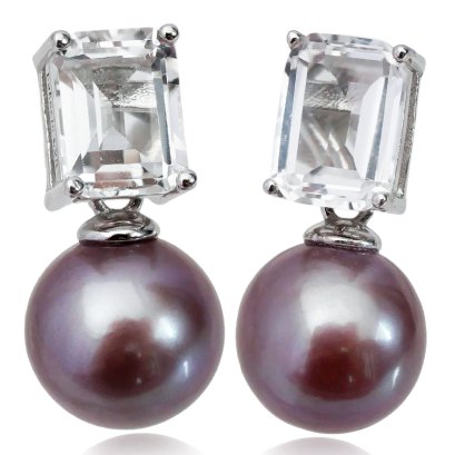 ต่างหูเพตราพลอยแท้ White Topaz ห้อยไข่มุก Edison