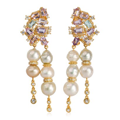 ต่างหูไข่มุก South Sea "Party พลอยแท้ 4 สหายห้อยไข่มุกระย้า"