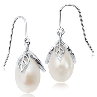 ต่างหู Fish Hooks "Leaf" ห้อยไข่มุก Freshwater Pearl