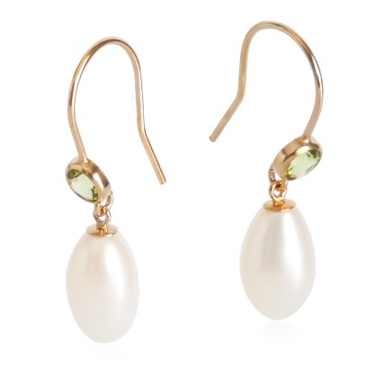 ต่างหู Fish Hooks หน้าพลอยแท้ทรงกลม ห้อยไข่มุก Freshwater