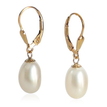 ต่างหู Lever Back เกลี้ยงห้อยไข่มุก Freshwater Pearl