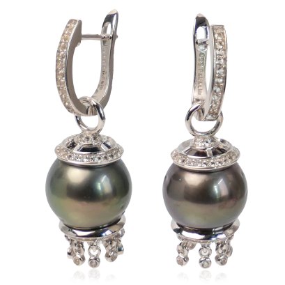 ต่างหูบาบิโลนพู่พลอยระย้า ไข่มุก Tahitian Pearl