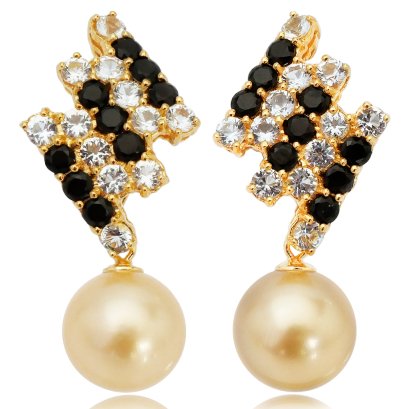 ต่างหู " Honeycomb " ห้อยไข่มุก South Sea