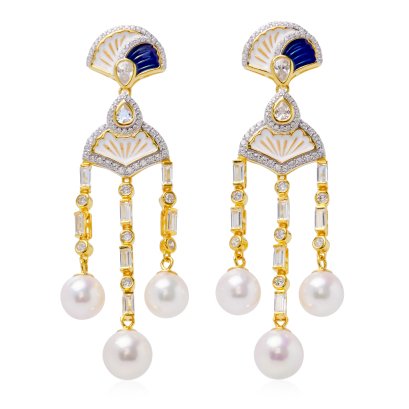 Approx. 8.0 - 8.5 mm, Akoya Pearl , Folding Fan Dangle Pearls Stud Earrings