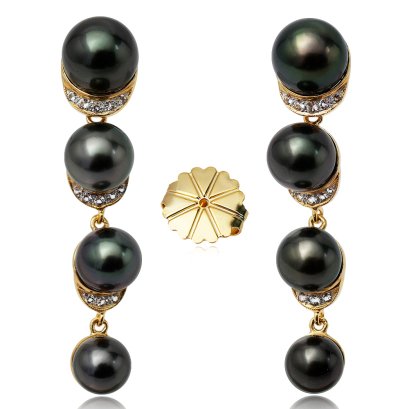 Approx. 7.5 - 10.0 mm , Tahitian Pearl ,  Dangle Earrings