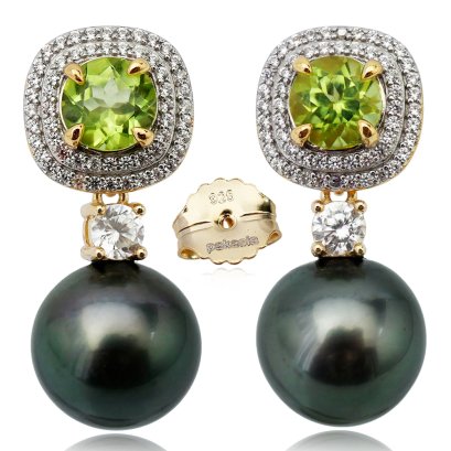Approx. 12.0 - 12.5 mm, Tahitian Pearl, Cocktail Peridot Earring