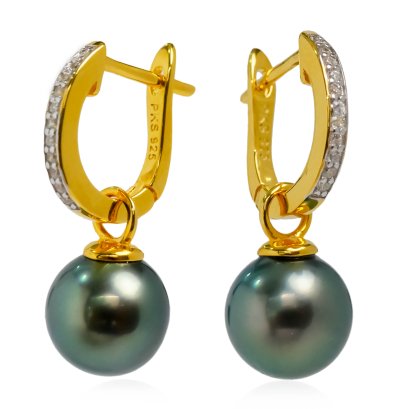 Approx. 9.0 - 9.5 mm, Tahitian Pearl,  Latch Back Jacket Earrings