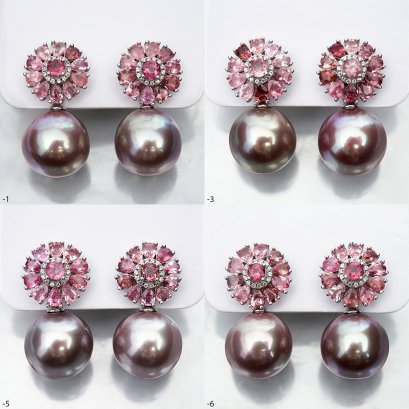 Approx.15.0 mm, Edison Pearl, Pink Tourmaline Jacket Earrings