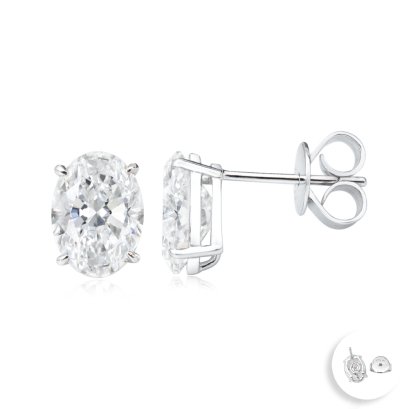 (IGI) Jewelry Weight 4.18 ct, Laboratory Grown Diamond, Four Prongs Oval Brilliant Diamond Stud Earrings