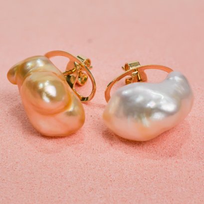10.5 mm, Gold South Sea Keshi Pearl, Stud Earrings