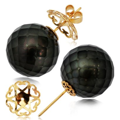 Approx. 16.8 - 16.9 mm , Hanashinju Tahitian Pearl , Stud Earrings