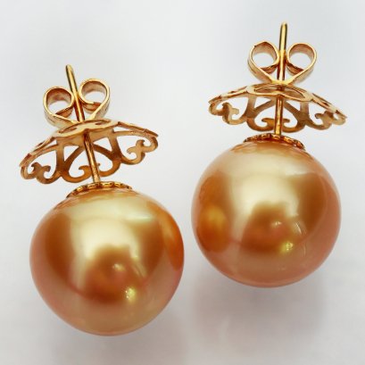 Approx. 13.0 mm, Gold South Sea Pearl, Stud Earrings