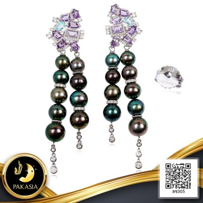 ต่างหู Collection "The Soul of Tahitian Pearls" มีหางหนู ส่วนห้อยไข่มุก Tahitian Pearls สีหายาก จำนวน18 เม็ด / 17.7.65