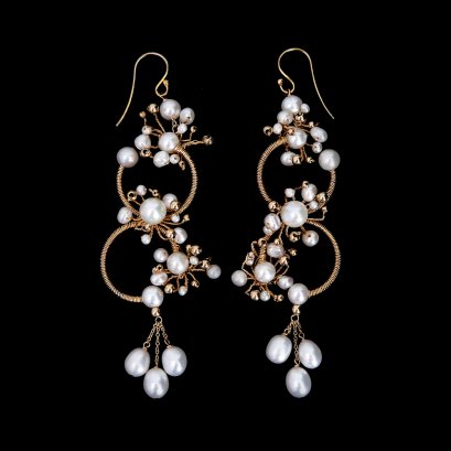 Approx. 4.0 - 8.0 mm, Freshwater Pearl, Double Wreath Pearl Fish Hooks Earrings