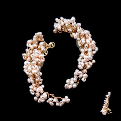 Approx. 3.0 mm, Freshwater Pearl, Cluster Pearl Ear Clip