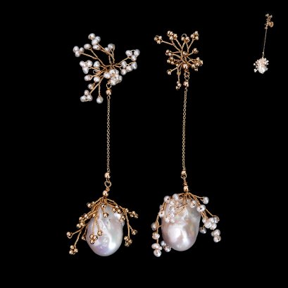 Approx. 3.0 mm and 16.0 -17.0 mm, Freshwater Pearl, Bush Pearl Chain Dangle Pearl Stud Earrings