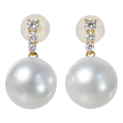 (PSL) Approx. 12.7 mm, Aurora Phoenix, Diamond Dangle Pearl Earrings