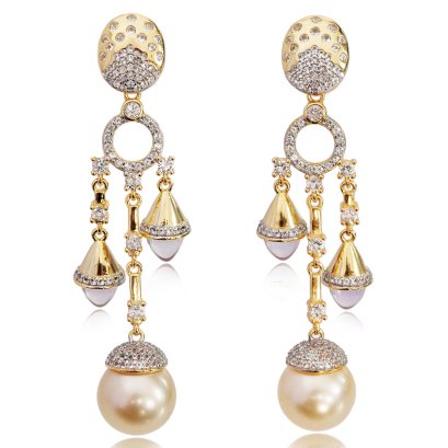 ต่างหู Chandelier Amethyst ห้อยไข่มุก South Sea Pearl