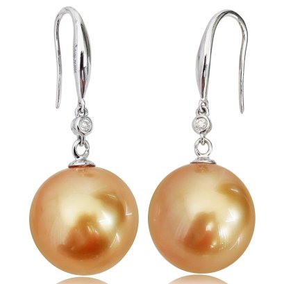 (GIA) 11.63 mm and 11.63 mm South Sea Pearl Fish Hooks Earrings