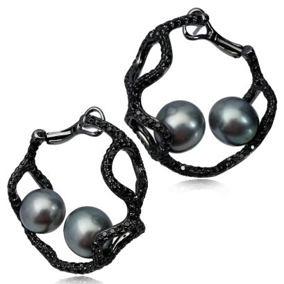 (GIA) 9.35 mm to 10.09 x 9.40 mm, Tahitian Pearl, Hoop Earrings