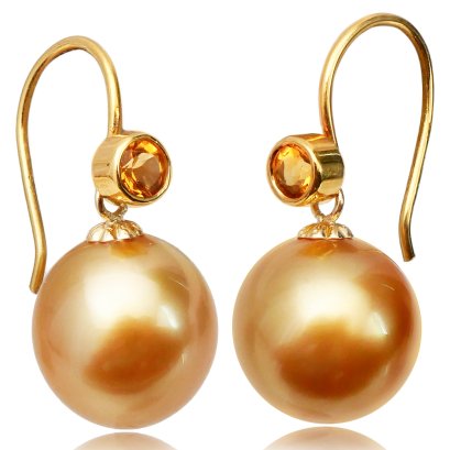 (GIA) 10.28 mm and 10.28 mm South Sea Pearl Fish Hooks Earrings