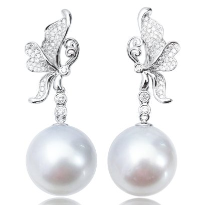 15.23 mm and 15.20 mm South Sea Pearl Dangle Earrings