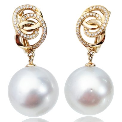 (GIA) 14.41 x 14.25 mm and 14.52 x 14.33 mm White South Sea Pearl Latch Back Earrings