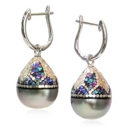 11.50 - 11.71 mm , Maki-e Tahitian Pearl, Latch Back Earrings