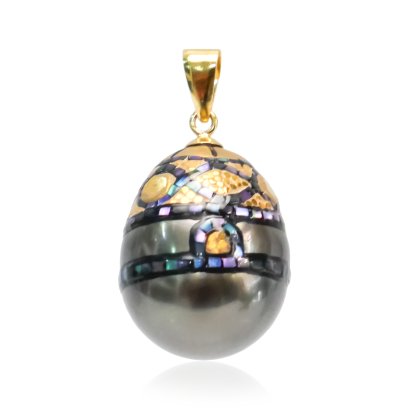 12.80 mm, Maki-e Tahitian Pearl, Solitaire Pearl Pendant