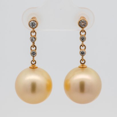 13.05 - 13.21 mm, Gold South Sea Pearl, Dangle Pearl Earrings