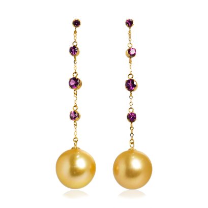 Approx. 14.0 mm, Gold South Sea Pearl, Dangle Pearl Earrings