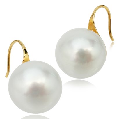 Approx. 12.2-12.4 mm, White South Sea Pearl, Fish Hooks (Spoon) Earrings