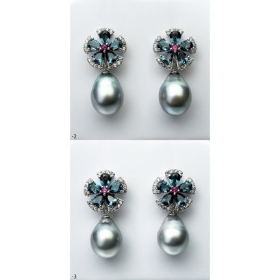 Approx. 8.8 - 8.9 mm , Tahitian Pearl , London Flora Earrings