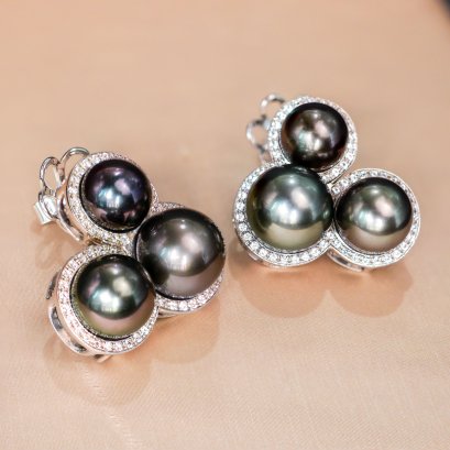 Approx. 8.79 - 11.06 mm, Tahitian Pearl, Circle Triangle Dangle Pearl Earrings